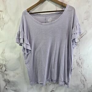 Anthropologie T Shirt Womens Medium Purple Pilcro Tee Boho Short Sleeve Ruffle